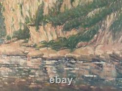 Belle peinture huile panneau bois pointillisme Pointilliste Impressionniste Art