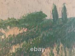 Belle peinture huile panneau bois pointillisme Pointilliste Impressionniste Art