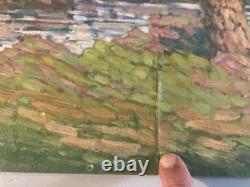 Belle peinture huile panneau bois pointillisme Pointilliste Impressionniste Art