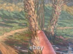 Belle peinture huile panneau bois pointillisme Pointilliste Impressionniste Art