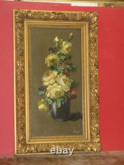 Bouquet De Fleurs, Peinture à l'Huile Sur Bois époque 20ème