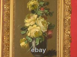 Bouquet De Fleurs, Peinture à l'Huile Sur Bois époque 20ème