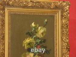 Bouquet De Fleurs, Peinture à l'Huile Sur Bois époque 20ème