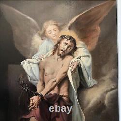 CHRIST huile sur Acajou école Française 19e tableau peinture vintage antique