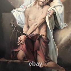 CHRIST huile sur Acajou école Française 19e tableau peinture vintage antique