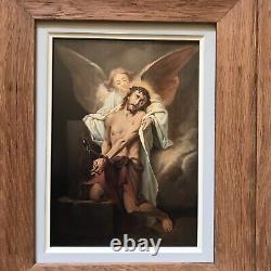 CHRIST huile sur Acajou école Française 19e tableau peinture vintage antique