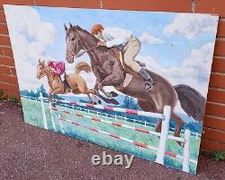 C. GAUTHIER. Saut D' Obstacle. Peinture huile sur panneau de bois