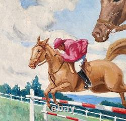 C. GAUTHIER. Saut D' Obstacle. Peinture huile sur panneau de bois