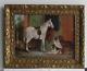 Cadre Ancien Bois Dore Peinture Huile Sur Toile Cheval Blanc Et Chiens