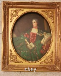 Carré Peinte à la Main Dame Huile sur Toile Cadre Bois Feuille Or Barock 57X67CM