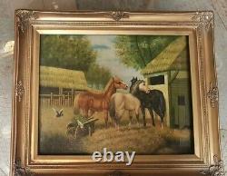 Carré Peinte à la Main Huile sur Toile Cadre Bois Feuille Or Baroque 65X55
