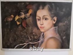 Carré Peinte à la Main Portrait Femme Huile sur Toile 60x90 CM Avec Cadre Bois
