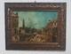 Carré Peinture Huile Sur Toile Venezia Cadre Bois Travaillé Feuille Or 92x72