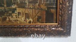 Carré Peinture Huile sur Toile Venezia Cadre Bois Travaillé Feuille Or 92x72