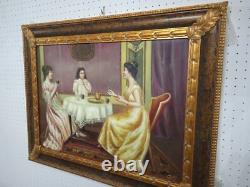 Carré Scène Dame Nobles Peinture Huile sur Toile Cadre en Bois Italien 69x89 CM