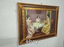Carré Scène Dame Nobles Peinture Huile sur Toile Cadre en Bois Italien 69x89 CM