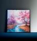 Cerisiers Du Japon Peinture à L'huile à La Main 60 X 60 Cm Montée Sur Châssis