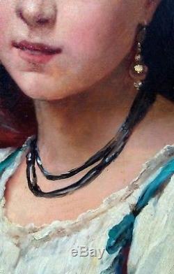 Charles SCHREIBER portrait femme, France Italie, Napolitaine, peinture, tableau