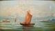 Charmant Ancien Tableau Peinture Marine Italie Bateau Vesuve Xix Eme