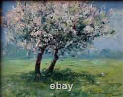 Charmantes Peintures Impressionnistes 1920 Paysages Printaniers Signature