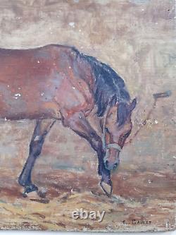 Cheval d' équitation à l'écurie 1900 Henri Gaulet 1863/1936 H/Bois 38,5 x 29,5cm