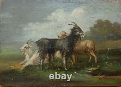 Chèvre mouton Peinture sur bois 19e siècle signée GUILLAUME