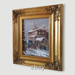Chutes de Neige Paysage Hivernal Vieille Paysage Urbain Italien Peinture à Huile