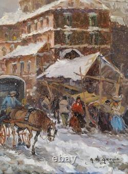 Chutes de Neige Paysage Hivernal Vieille Paysage Urbain Italien Peinture à Huile