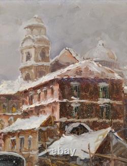 Chutes de Neige Paysage Hivernal Vieille Paysage Urbain Italien Peinture à Huile