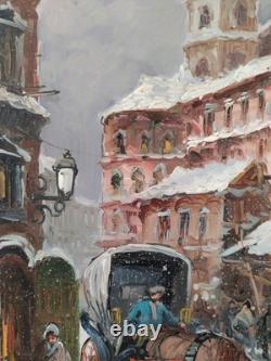 Chutes de Neige Paysage Hivernal Vieille Paysage Urbain Italien Peinture à Huile