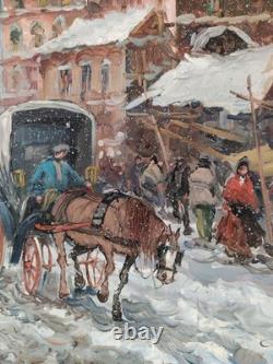Chutes de Neige Paysage Hivernal Vieille Paysage Urbain Italien Peinture à Huile