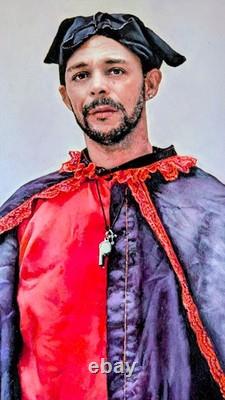 Claude Ganiage Portrait d'un Homme Brésilien Costumé Folia De Reis Huile/ Toile