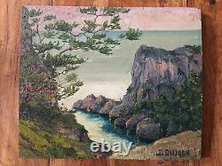 Cote Rocheuse /bord de Mer Huile sur Bois signée J. Guedon