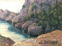 Cote Rocheuse /bord de Mer Huile sur Bois signée J. Guedon