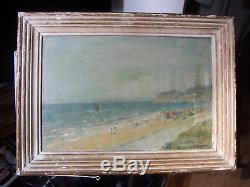 DEAUVILLE plage 1900 peinture signée HUILE sur toile ART NOUVEAU cadre BOIS