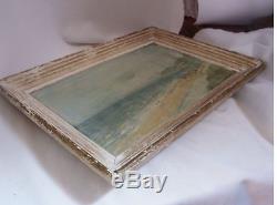 DEAUVILLE plage 1900 peinture signée HUILE sur toile ART NOUVEAU cadre BOIS