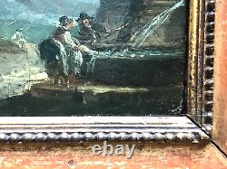 DEMACHY RUINES ANTIQUES avec personnages huile sur toile XVIIIe Signé