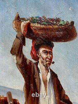 DE BRAQUEMONT LE PÊCHEUR. Peinture huile sur panneau de bois d'acajou