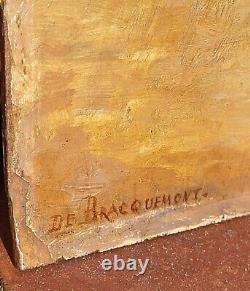 DE BRAQUEMONT LE PÊCHEUR. Peinture huile sur panneau de bois d'acajou