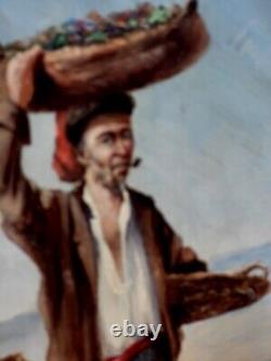 DE BRAQUEMONT LE PÊCHEUR. Peinture huile sur panneau de bois d'acajou