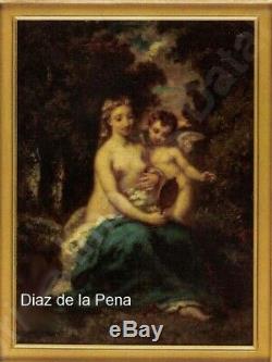 DIAZ DE LA PENA 1807-1876. VÉNUS EMBRASSANT CUPIDON. CHARMANT TABLEAU XIXe