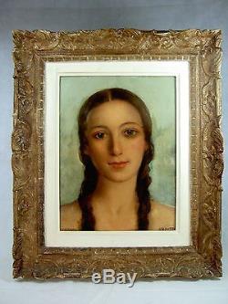 Daniel Sabater (spanish School) Superbe Portrait Jeune Femme Art Deco 1942 H/p