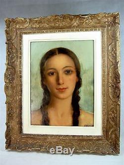 Daniel Sabater (spanish School) Superbe Portrait Jeune Femme Art Deco 1942 H/p