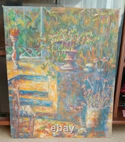 David Mezino In The Garden Huile Sur Planche De Bois 1992 48.5/40cm