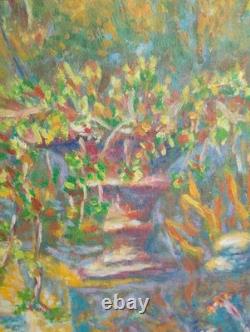 David Mezino In The Garden Huile Sur Planche De Bois 1992 48.5/40cm