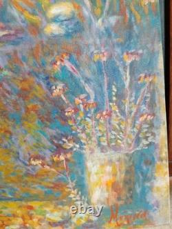 David Mezino In The Garden Huile Sur Planche De Bois 1992 48.5/40cm