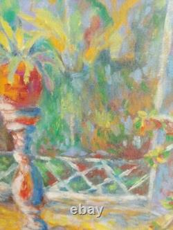 David Mezino In The Garden Huile Sur Planche De Bois 1992 48.5/40cm