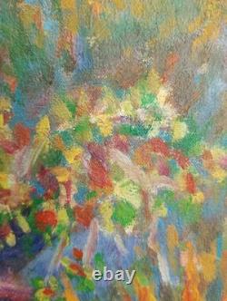 David Mezino In The Garden Huile Sur Planche De Bois 1992 48.5/40cm