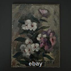 EHuile sur bois par Smets XXe nature morte aux fleurs A5513