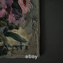 EHuile sur bois par Smets XXe nature morte aux fleurs A5513